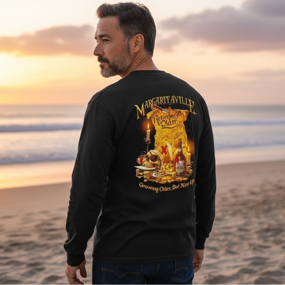 Margaritaville Long Sleeve Tee Retirement Plan Pirate Shirt Men’s Large - Black